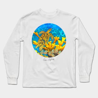 Caribbean unveiled on silk | Sea Turtle & Elkhorn Coral Long Sleeve T-Shirt